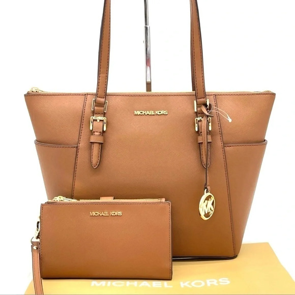 Michael Kors Large Charlotte Tote Bag & Double Zip Wallet Brown (NWT) - Picture 2 of 12